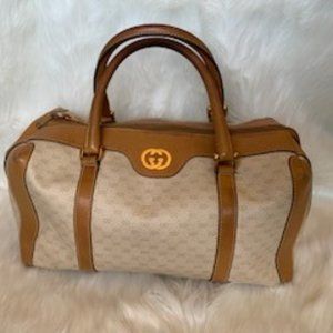Gucci Vintage Cream and Tan Boston Bag